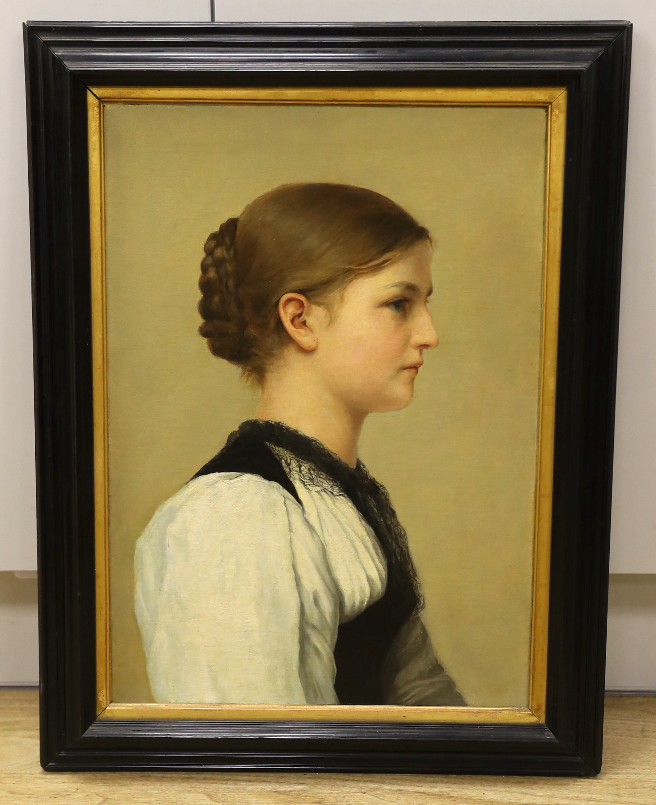 After Albert Anker, Swiss oil on canvas, Portrait of a young lady, 51 x 36cm